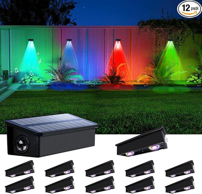 12 Pack Color Changing Solar Powered Fence Lights Outdoor Decorative LED Waterproof Yard Lamps for Outside Wall, Deck, House Patio, Rail, Stair, Yard, Pool, 7 Colorful Modes, Easy Installation