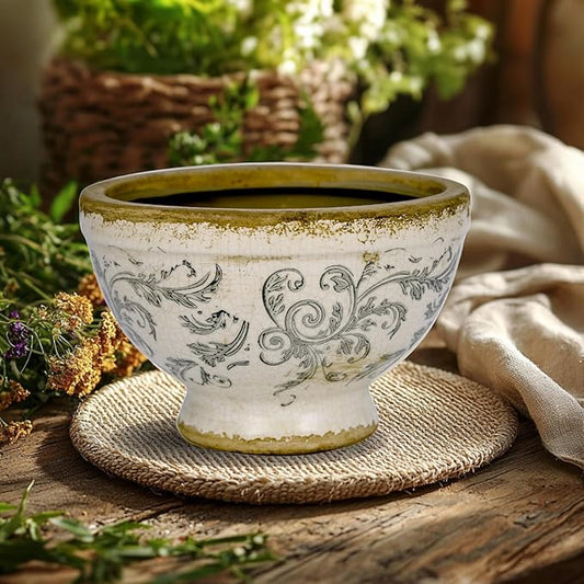 Vintage Ice Crackle Grazd Ceramic Flower Pot with Drainage Holes, 4.33 Inch Rustic Planter for Indoor Plants, Outdoor Garden, Farmhouse Gift Tuscan Decor (Gray)