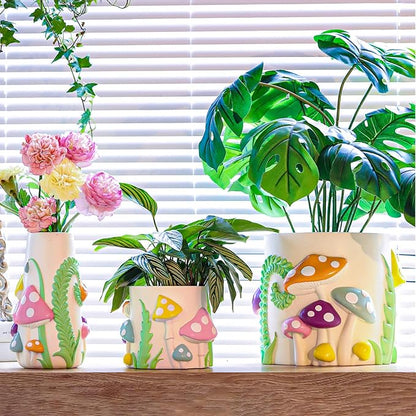 GUGUGO 8 Inch Pastel Flowers Planters, Cute Unique Rainbow Planter with Drainage, Colorful Vintage Retro Flower Plant pots for Indoor & Outdoor Plants, Eclectic Funny Room Decor Aesthetic