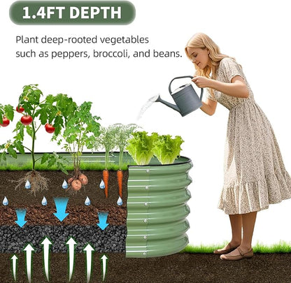 1MORE Galvanized Raised Garden Bed- Planter Garden Boxes Outdoor, Raised Beds for Gardening, 6x2x1.4ft Metal Garden Bed Kit for Vegetables Flower, Planter Raised Bed with Protective Tape & Tools.Green