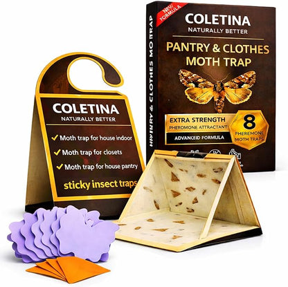 Coletina Moth Trap for Clothes Pantry Moth Traps with pheromones Pack of 8 Odorless Adhesive Boards for Closet Wardrobe Pantry Food Storage Indoor Home Control Plus 8 Insect Traps 24/7 Protection