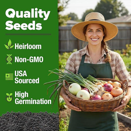 HOME GROWN 8 Onion Seeds for Planting 1,600 Heirloom Vegetable Seeds Grow Sweet, Yellow, Red, Spanish, Green & Vidalia Onions in Outdoor or Indoor Home Garden