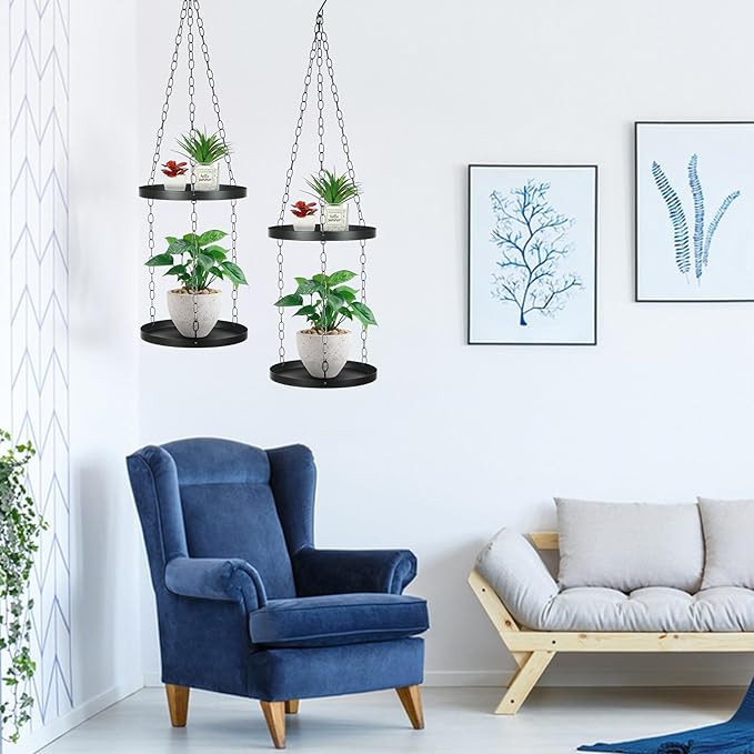 Shinehola Hanging Planters for Indoor Outdoor Plants 9", Plant Hanger Indoor | Metal Hanging Plant Holder, 2-Tier Hanging Planter Shelf, Hanging Basket, No Plant/Pot Included