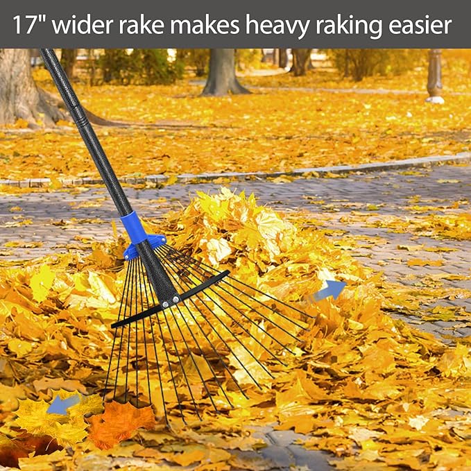 Adjustable Leaf Rake, Metal Garden Rakes for Lawns Heavy Duty Leaves with Expandable Head 8-17", Yard Women Kids Rake for Gardening RV Camping 30-50 inch