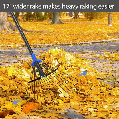Adjustable Leaf Rake, Metal Garden Rakes for Lawns Heavy Duty Leaves with Expandable Head 8-17", Yard Women Kids Rake for Gardening RV Camping 30-50 inch