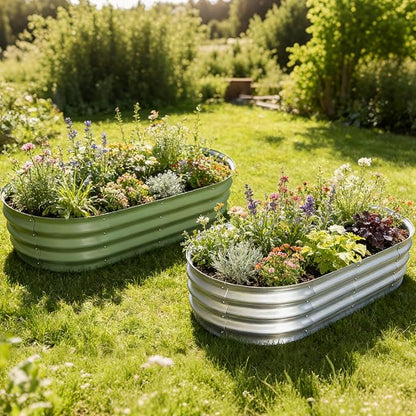 Galvanized Raised Garden Bed Kit, Planter Garden Boxes Outdoor, Oval Large Metal for Vegetables Fruits, Flowers Planter Boxes, Easy Assembly Garden Bed Kit 4x2x1 FT (2-Pack)