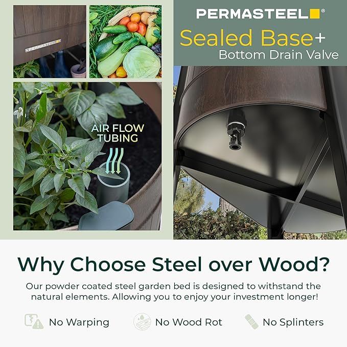 Permasteel Raised Garden Bed with Legs, 40×20×37 in, Planter Box with EnGrow™ TrueSoil™ Technology for Vegetables, Flowers, Herbs, and Fruit, Outdoor Indoor, Storage Shelf, Wood Brown