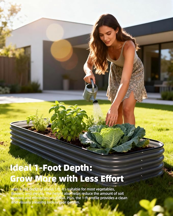 DaisyVibe Raised Garden Bed Kit, Planter Raised Garden Boxes Outdoor, Oval Large Metal Raised Garden Beds for Vegetables Flowers (White, 8ftx2ftx1ft)