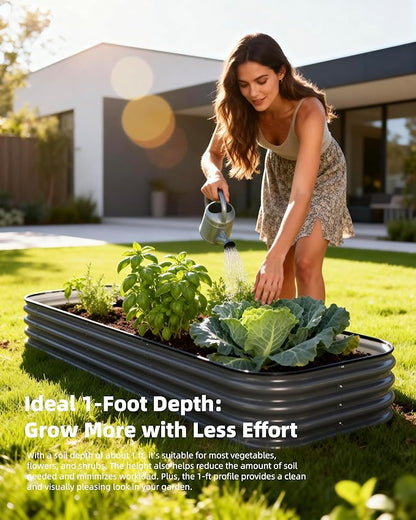 DaisyVibe Raised Garden Bed Kit, Planter Raised Garden Boxes Outdoor, Oval Large Metal Raised Garden Beds for Vegetables Flowers (Green, 6.5ftx2ftx1ft)