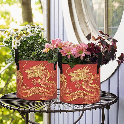 5 Gallon Chinese Dragon in Red Grow Bag Heavy Duty Thickened Plant Pot Containers with Handles for Potato Tomato Flowers Fruits Vegetables