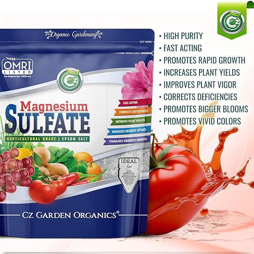 Magnesium Sulfate Epsom Salt Fertilizer - Made in USA - Plant Food for Hydroponics, Plants, Flower Gardens - Fruit, Vegetables, Holistic Herbs. OMRI Listed (Cz Garden Organics Magnesium Sulfate 19LB)