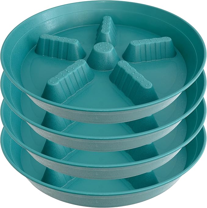 4 Pack Plant Saucer 14 inch, Plastic Plant Saucers for Indoors, Raised Middle Plant Trays for Pots, Water Tray for Plants, Plant Stand Water Catcher Tray, Pot Saucers for Plants