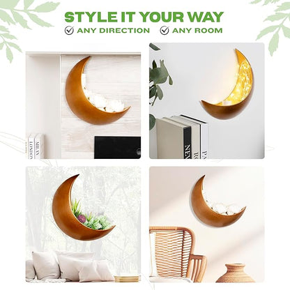 Wall Planter - Window Planter - 14Pcs Artificial Succulents - Hanging Moon Planter - Boho Hanging Planters for Indoor Plants, Air Plant, Cactus, Faux, Unique Gifts for Women, Birthdays, Plant Lovers