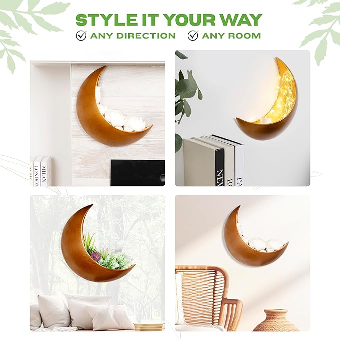 Wall Planter - Window Planter - Hanging Moon Planter - Boho Hanging Planters for Indoor Plants, Succulents, Air Plant, Cactus, Faux, Artificial Plants -Witchy Gifts for Women, Birthdays,Plant Lovers