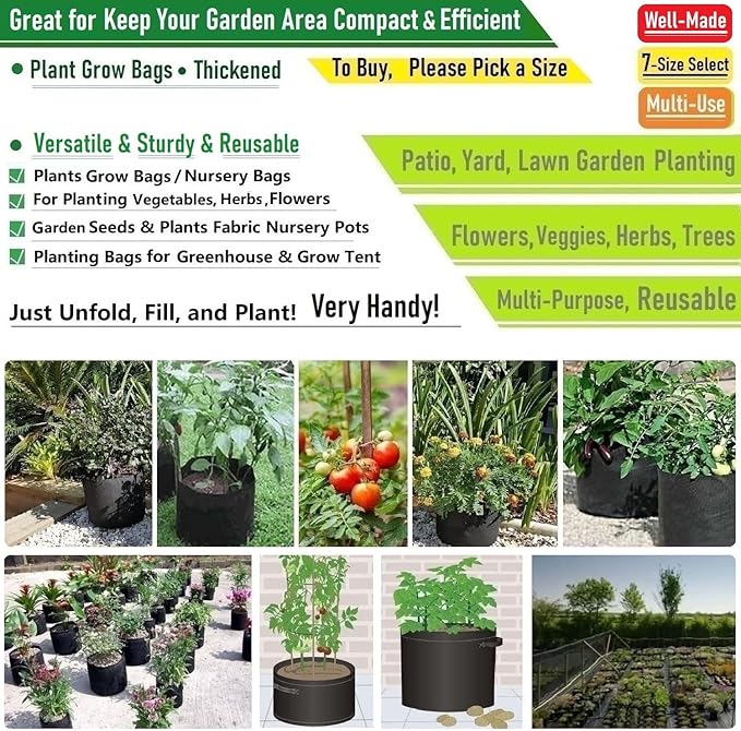 5-Pack 10 Gallon Thickened Plant Grow Bags (16x12 inch) Fabric Plant Pots for Tomato,Potato Planters,Herbs Veggies Planter Bag,Flower Pot,Garden Pot,Barrel Planter,Plant Container W/ Gardening Gloves