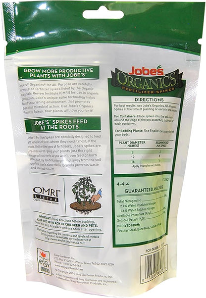 Jobe’s Organics All Purpose Fertilizer Spikes, Easy Plant Care Fertilizer for Vegetables, Flowers, Shrubs, Trees, and Plants, 50 Count