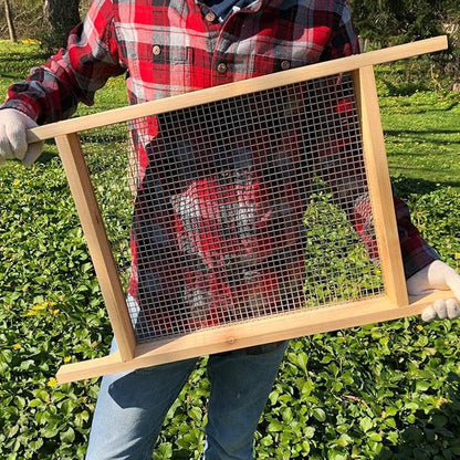 Cedar Garden Sifter for Compost, Dirt and Potting Soil - Handcrafted in The USA - Sustainable Cedar - Heavy Duty Stainless Grate (Wheelbarrow)