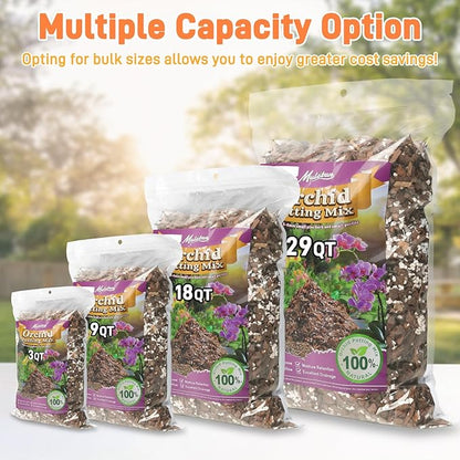 Orchid Bark Potting Mix - 9QT Natural Orchid Potting Mix for Repotting, Blended with Small Pine Bark and Perlite to Provide Ideal Ventilation and Good Drainage for Orchids and Other Potted Plants