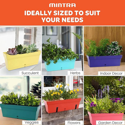 Mintra Window Box Planter, Window Planter Box for Indoor Outdoor Use, Rectangular Pots with Saucers & Drainage Holes, Decorative Plant Pots for Window Sill, Shelf, Desktop, 19" Wx6.75 H, Teal