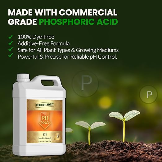 Humboldts Secret pH Down for Plants | Liquid pH Adjuster and Balancer for Soil Coco Hydroponics | Concentrated Phosphoric Acid Solution Supporting Nutrient Uptake and Strong Growth | 32 Ounce