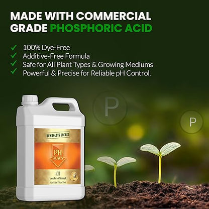Humboldts Secret pH Down for Plants | Liquid pH Adjuster and Balancer for Soil Coco Hydroponics | Concentrated Phosphoric Acid Solution Supporting Nutrient Uptake and Strong Growth | 32 Ounce