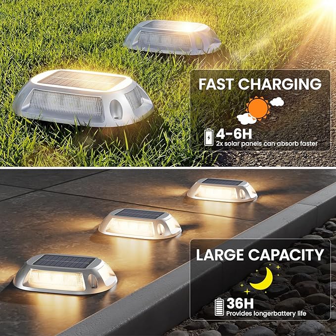 VOLISUN Solar Driveway Lights with Remote 8 Pack, 9 Colors in 1 Led IP67 Waterproof Outdoor Warning Dock Deck Lights for Driveway Sidewalk Pathway Step RGB (9colors, 8pack)