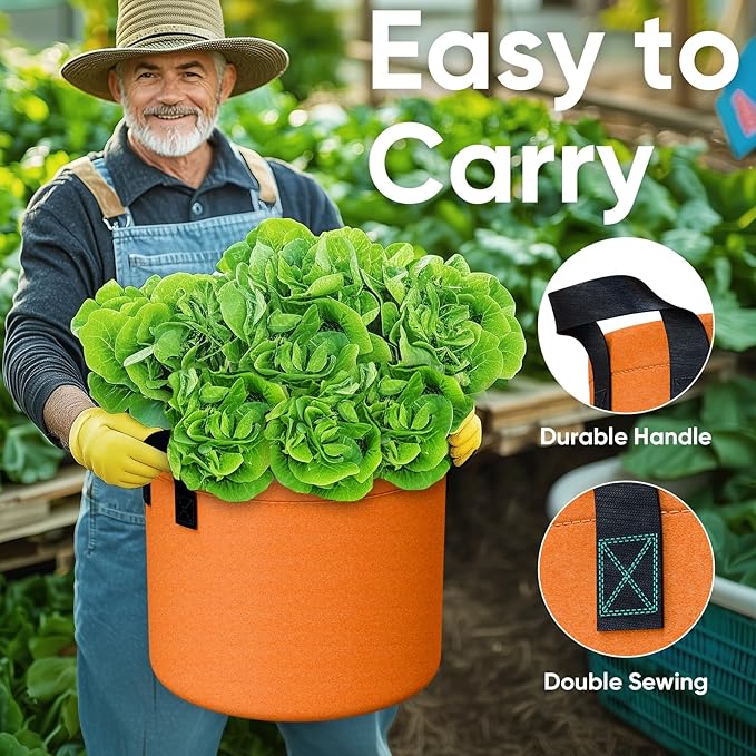 7 Gallon Potato Grow Bags - 6 Pack 350g Heavy Duty Thick Aeration Nonwoven Fabric Pots with Handles, Potatoes Grow Bags 7 Gal with Flap, Garden Bags for Growing Potatoes Plant Vegetables Flower