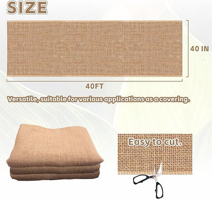 40“ x 40 Feet Natural Burlap Fabric Roll, High Density Jute Fiber, Multipurpose Burlap Tree Wrap for Decorations, DIY Crafts, Weed Barrier, Outdoor Plant, Gardening, Party Decor