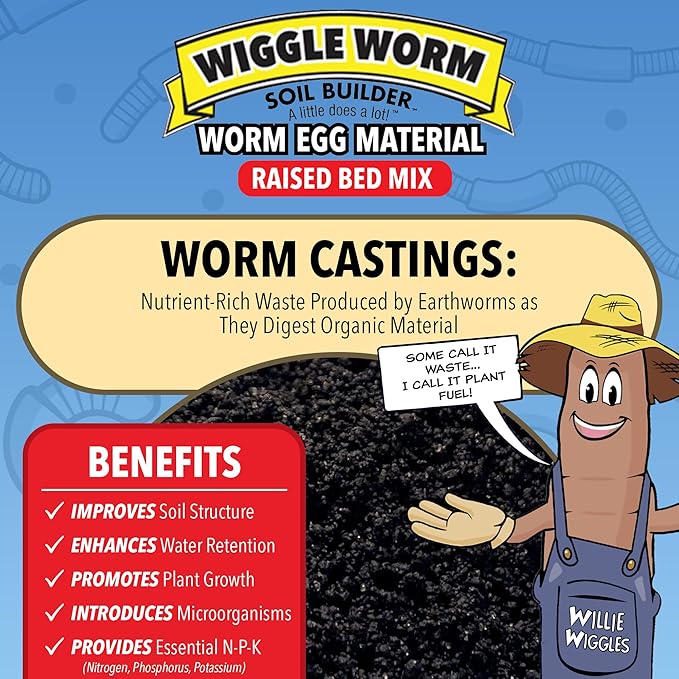 Raised Bed Mix, 40lbs - Organic Soil and Fertilizer for Container Gardening - Worm Egg Material Mixed with Odor Free Pure Worm Castings, Pack of 3