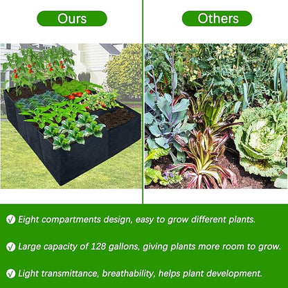 2PCS 6x3x1ft Fabric Raised Garden Bed,128 Gallon 8 Grids Rectangle Plant Grow Bags,Durable Outdoor Planter Raised Beds Pot for Growing Herbs Flowers Vegetables Potatoes Carrots