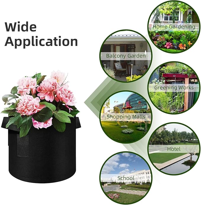 24 Pack 10 Gallon Plant Grow Bags, Thickened Nonwoven Fabric Pots with Handles, Vegetable Planter Bags Containers, Cloth Planters for Garden Vegetable/Flower/Plant/Fruits Outdoor (Black)