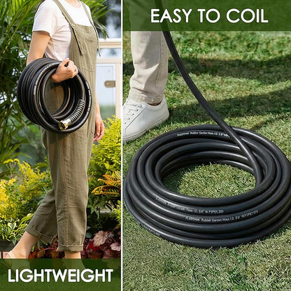 5/8 IN. × 10FT. Flexible Rubber Garden Hose, High Flow 5/8" I.D. Brass Fitting No Memory Durable Heavy Duty Water Hose Leader Hose for Watering, Irrigation, Water Transfer Pump