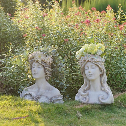 Head Planter Face Flower Pot - Lily Pond Goddess Planter 9 Inch Garden Resin Face Planter with Drainage Hole Plants Pot for Indoor and Outdoor Plant Closed Eyes 15 * 9 * 16 Inch