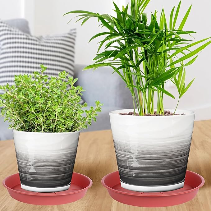 6 Pack of Plant Saucer Tray 7 8 inch, Heavy Duty Plastic Pot Plant Drip Trays Saucers for for Indoors Outdoor, Plant Water Tray for Planters 7-9" (8", Clay)