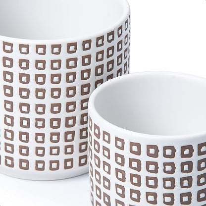 D'vine Dev Set of 2 Ceramic Planter Pots with Drainage Hole and Saucer, 4.5 Inch 6 Inch Plant Pots for Plants Indoor Houseplants, White, 99-A-1