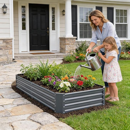 INNO STAGE Galvanized Raised Garden Bed Kit, 6x3x1FT Metal Raised Garden Beds for Vegetables, Rust-Resistant & Easy Assembly, Outdoor Raised Beds for Gardening, Flowers, Herbs (Grey)