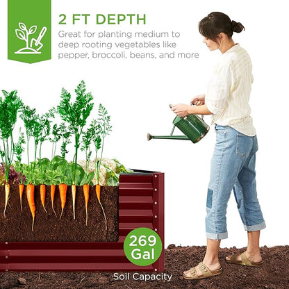 Best Choice Products 6x3x2ft Outdoor Metal Raised Garden Bed, Deep Root Box Planter for Vegetables, Flowers, Herbs, 269 Gallon Capacity, 100% Non Toxic Materials - Royal Red