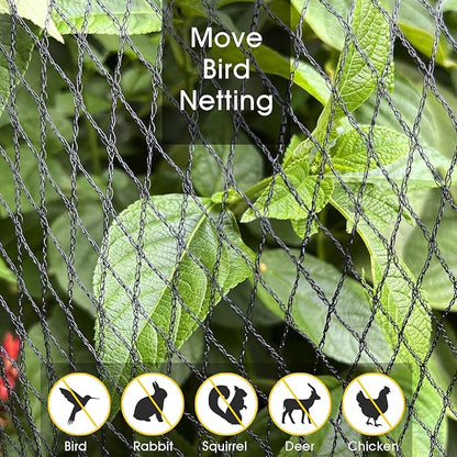 Bird Netting for Garden - 7.5 x 65 FT Heavy Duty Anti Bird Netting Mesh with Ties and Landscape Staples for Vegetable, Fruit Trees & Other Plants, Lasting Against Birds Deer Squirrels and Poultry