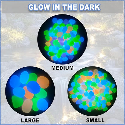 310 Pcs Glow in The Dark Stones - Multicolor Luminous Stone for Fish Tank, Garden, Aquarium, Walkway | Glow Rocks with 3 Sizes (L/M/XL)