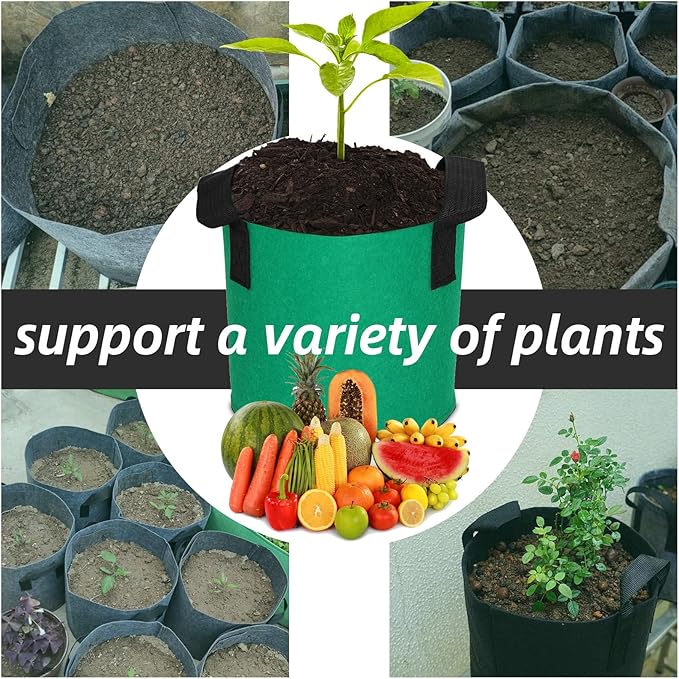 Grow Bags,Growing Pot Bags Garden Grow Bag Indoor Outdoor Fabric Aeration Plant Pot Container Flower Vegetable Pouch (Dark Green,20Gallon)