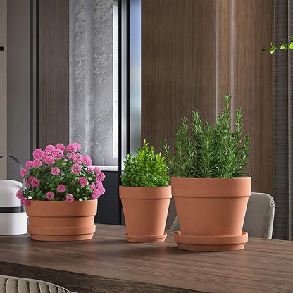 Fcacti 6 Inch Clay Pot for Plant with Drainage Hole - 6 Pack Large Terra Cotta Plant Pot, Ceramic Pottery Planter Cactus Flower Pots Succulent Pot, Terracotta Pot for Indoor Outdoor Plants