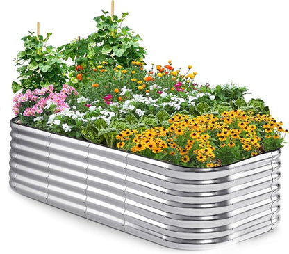 Quictent Raised Garden Bed Kit Oval Galvanized Metal Planter Box Tall for Vegetables Outdoor Backyard, Strengthened by Crossbar, Silver 6x3x2 ft
