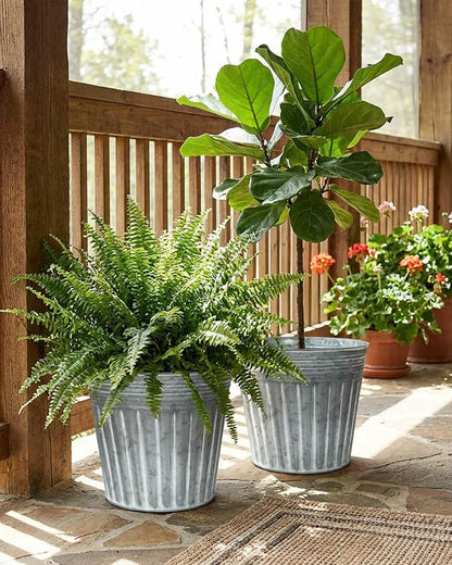 vensovo 11 Inches Silver Metal Rustic Plant Pots - 3 Pcs Large Galvanized Planters with Drain Hole and Rubber Plug, Rustproof Tin Bucket Flowerpot for Indoor Plants Farmhouse Vintage Style for Decor