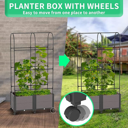 DoCred Raised Garden Bed Planter Box with Trellis for Climbing Vegetables Plants, Tomatoes Planters Outdoor Tomato Cage with Wheels, Indoor Outdoor Use
