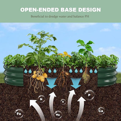 Raised Garden Bed, 6x3x1ft Galvanized Outdoor Planter Beds with Safety Edging and Gloves, Oval Metal Planter Box for Gardening Vegetables Flowers Herb-Deep Green