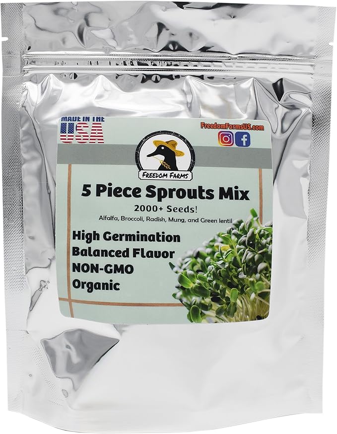 1 lb Salad Style Bean Sprout Starter Seeds - 46 Servings per Bag! - Non-GMO Organic - Sprouting Mix - Includes Alfalfa, Broccoli, Radish, Mung, and Green Lentil