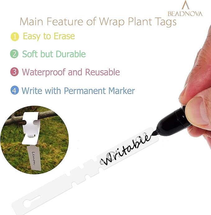 BEADNOVA Tree Tags Plastic Plant Labels Wrap Around Hanging Tags Tree Markers Signs Nursery Labels for Plants Garden (120Pcs, White)