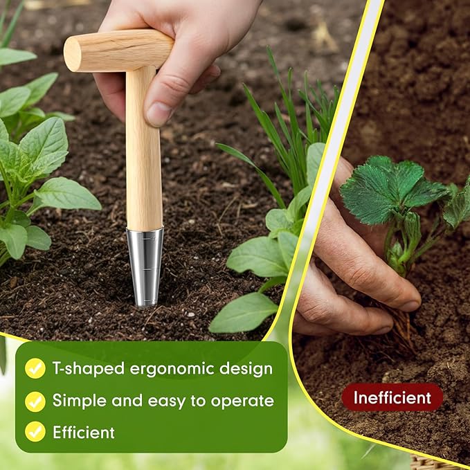 Jerify 3 Pack Hand Dibber Garden Tool 5 Inches Seed Planter with Wood Handle Hole Digger Tool Seed Dispenser for Planting Small Seeds Seedlings Sowing Seeds Transplanting Plants Planting Bulbs