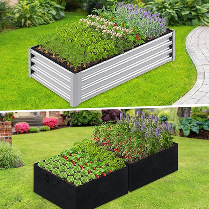 Rectangle Fabric Galvanized Raised Garden Bed Liner, 2Ps 4x4x1Ft Outdoor Garden Planting Bags for 8x4x1 Rectangle Metal Garden Bed, Large capacity for growing vegetables, flowers, herbs and succulents