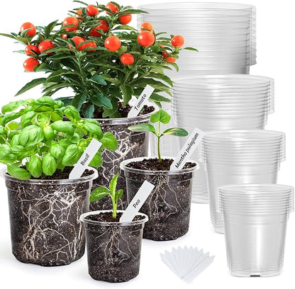 Bonviee 36 Packs 7/5/4/3.5 Inch Clear Nursery Pots for Plants, Reinforced Clear Nursery Pots with Drainage Hole,Transparent Plastic Plant Pot Seedling Planter Seed Starter Flower